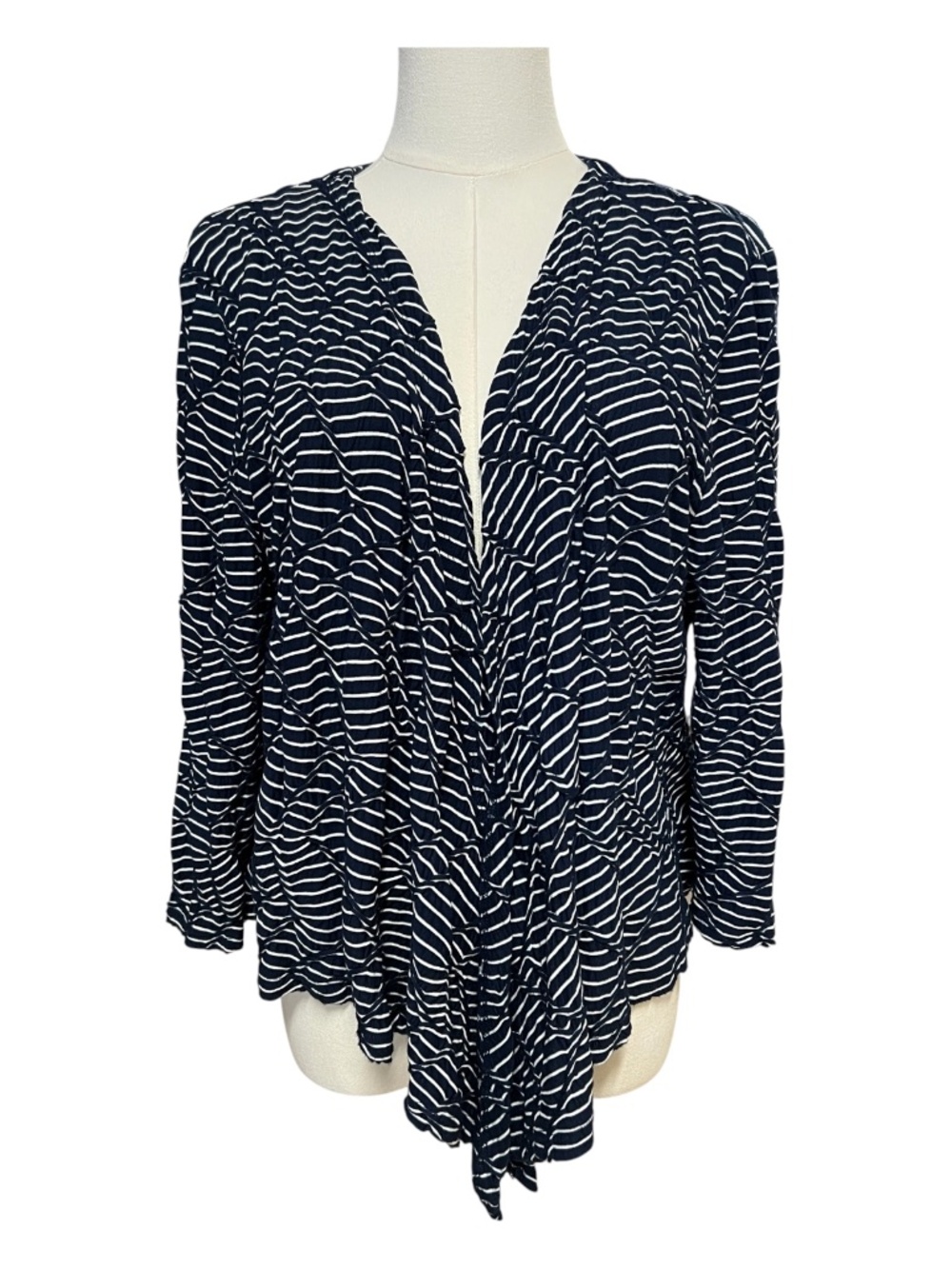 EUC Nic + Zoe Blue White Draped Cardigan | Size Large Petite